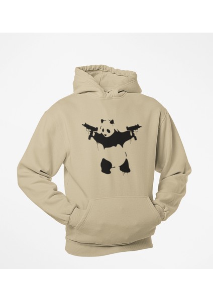 Elinde Tarayıcı Silahlar Olan Panda Baskılı Kapüşonlu Sweatshirt fiyatları