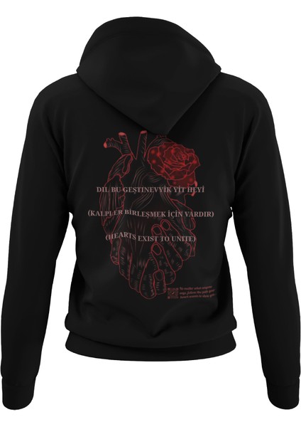 Birleşik Çift El Kalp Temalı Kapşonlu Sweatshirt