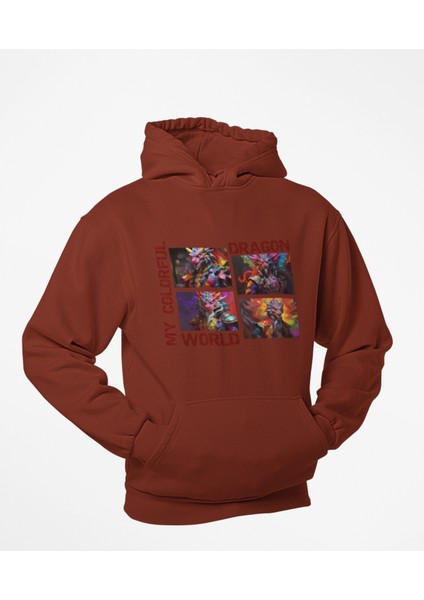 4 Parçalı Renklerin Lordu Ejderha Kanguru Cepli Sweatshirt