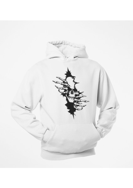 Güğsü Yarıp Çıkan Iskelet Temalı Kapşonlu Sweatshirt