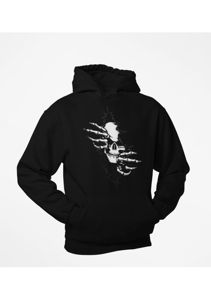 Güğsü Yarıp Çıkan Iskelet Temalı Kapşonlu Sweatshirt
