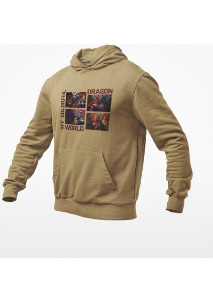 4 Parçalı Renklerin Lordu Ejderha Kanguru Cepli Sweatshirt