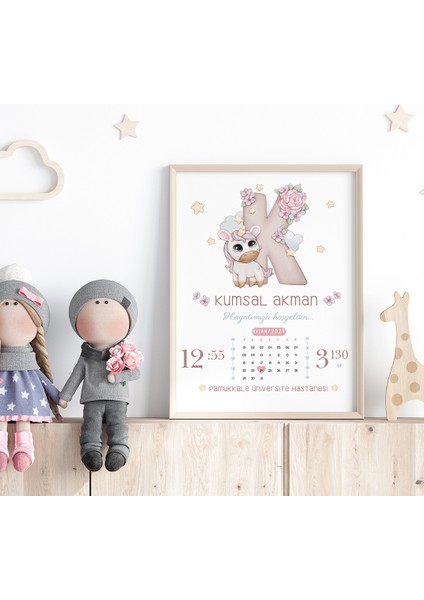 Unicorn Temalı Bebek ve Çocuk Odası Doğum Anısı Tablosu, Bebek Doğum Hatırası Tablosu, Doğum Panosu modelleri
