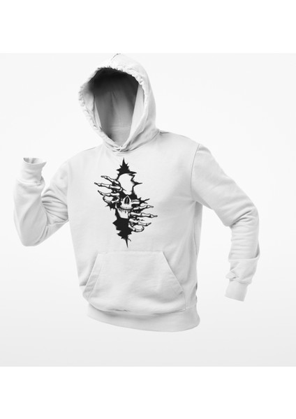 Güğsü Yarıp Çıkan Iskelet Temalı Kapşonlu Sweatshirt