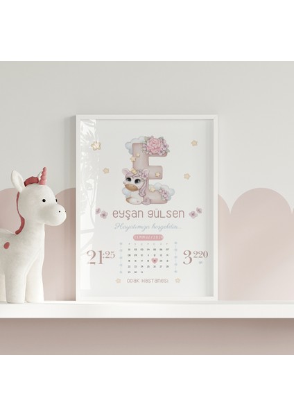 Unicorn Temalı Bebek ve Çocuk Odası Doğum Anısı Tablosu, Bebek Doğum Hatırası Tablosu, Doğum Panosu