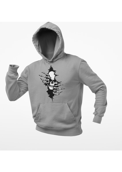 Güğsü Yarıp Çıkan Iskelet Temalı Kapşonlu Sweatshirt