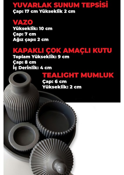 Minimalist Antrasit Gri Dekorasyon Seti - Vazo, Çok Amaçlı Kapaklı Kutu ve Yuvarlak Sunumluk Tepsi fiyatları