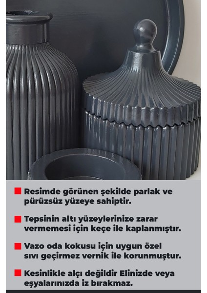 Minimalist Antrasit Gri Dekorasyon Seti - Vazo, Çok Amaçlı Kapaklı Kutu ve Yuvarlak Sunumluk Tepsi modelleri