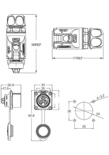 LP-24-C10PE-01-001 10-Pin Su Geçirmez Konnektör - Erkek