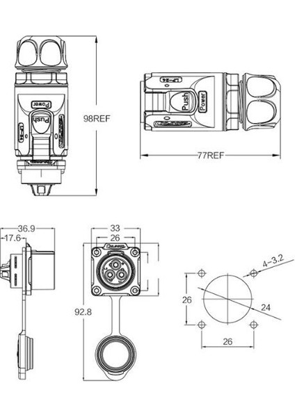 LP-24-C04PE-01-001 4-Pin Su Geçirmez Konnektör - Erkek