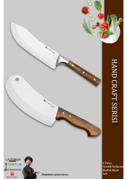 Hand Craft Serisi Mutfak Bıçak Seti Et Ekmek Sebze Salata Şef Bıçağı 2 Li Set