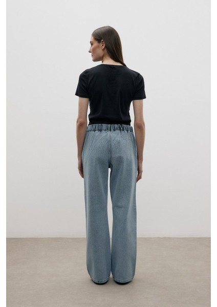 Taş Işlemeli Beli Lastikli Denim Pantolon
