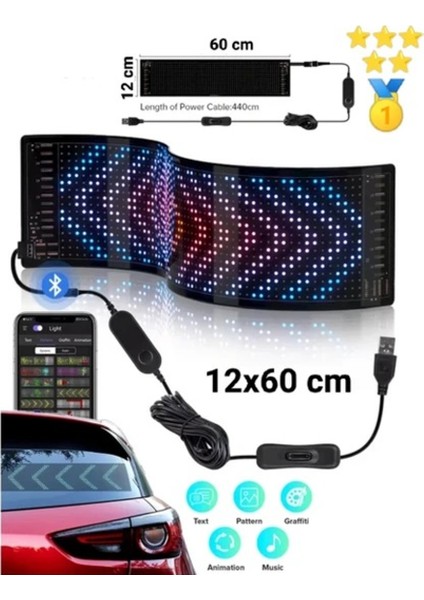 Büyük Boy Esnek LED Panel Uzaktan Kumandalı 60 cm Uzunluk Göz Animasyonlu