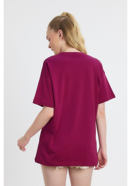 2150-16 Bisiklet Yaka Nakışlı Tişört Bordo indirimleri