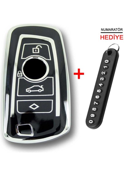 Bmw F Serisi Cas4 Tip 4 Buton Siyah-Gümüş Oto Anahtar Kumanda Kabı Kılıf Oto Anahtarlık