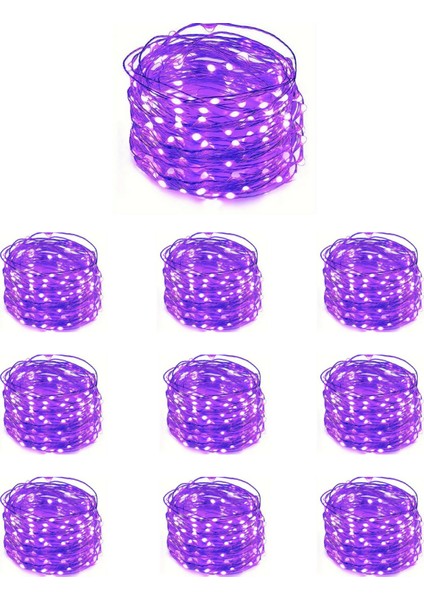10 Adet 5 Metre Mor Renk Pil ile Çalışan Peri LED Dekoratif ve Şık Aydınlatma