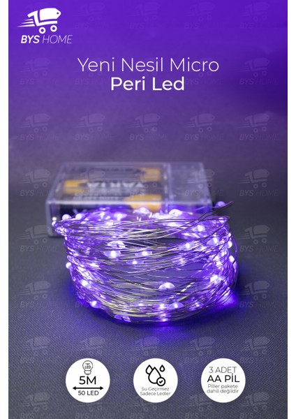 10 Adet 5 Metre Mor Renk Pil ile Çalışan Peri LED Dekoratif ve Şık Aydınlatma fiyatları