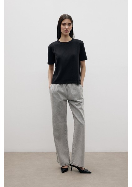 Taş Işlemeli Beli Lastikli Denim Pantolon