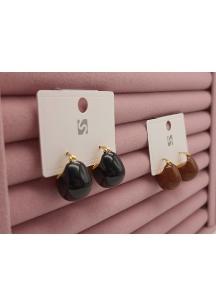 Mineli Küpe Kahverengi Gold