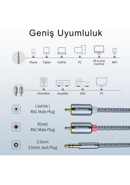 Pro Series 1 Metre 3.5mm Jack To Rca Stereo Ses Sistemi Kablosu, Amfi, Hoparlör, Tv Ses Sistemi Kablosu