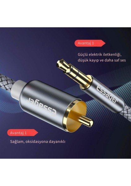 Pro Series 1 Metre 3.5mm Jack To Rca Stereo Ses Sistemi Kablosu, Amfi, Hoparlör, Tv Ses Sistemi Kablosu