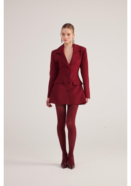 Belden Oturmalı Fit Kesim Deja Blazer Ceket Bordo modelleri