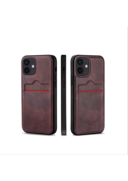 Apple iPhone 15 Pro Max Kartlıklı Lüx Deri Kılıf Bordo