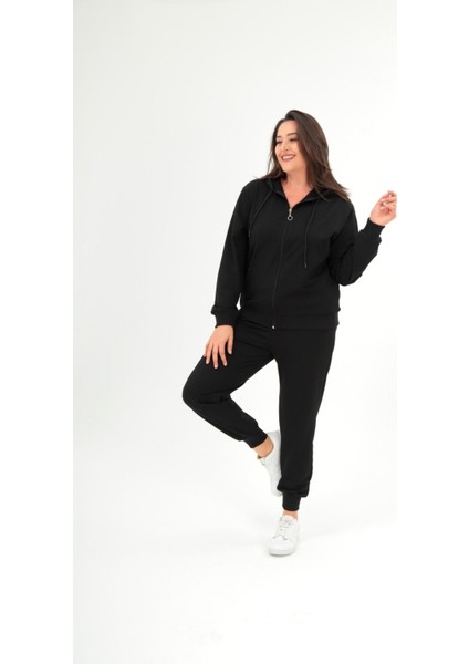 Kadın Iki Iplik Önü Fermuarlı Paçası Lastikli Kapşonlu Eşofman Takımı fiyatları