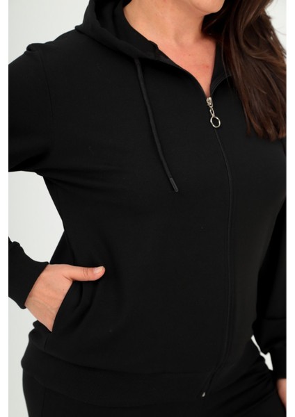 Kadın Iki Iplik Önü Fermuarlı Paçası Lastikli Kapşonlu Eşofman Takımı modelleri