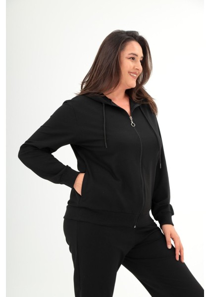 Kadın Iki Iplik Önü Fermuarlı Paçası Lastikli Kapşonlu Eşofman Takımı fırsatları