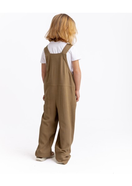 Unisex Bol Paça Keten Salopet Caramel