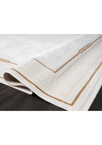 Elif Krem Halı Gold Detaylı Halı Kenar Çerçeveli Ince Yumuşak Akrilik Tozuaz Modern Salon Halısı fiyatları