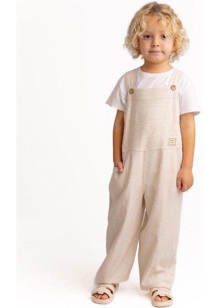 Unisex Bol Paça Keten Salopet Naturel