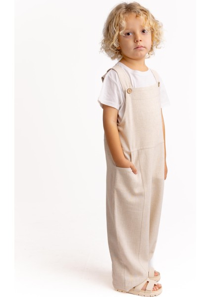 Unisex Bol Paça Keten Salopet Naturel modelleri