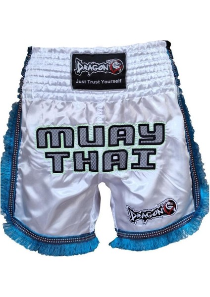 MT3020 Apache Muaythai Şort Beyaz Püsküllü Muay Thai Şortu