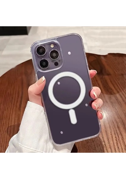 Apple Iphone 14 Pro Uyumlu Kılıf " Kırlımaz Cam Hediyeli Magsafe Wireless Köşe Korumalı Darbe Emici Şeffaf Sert Silikon Kapak