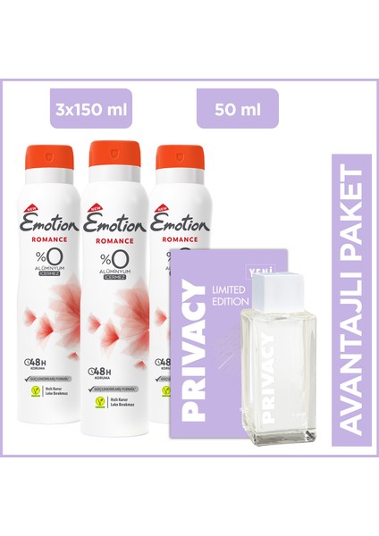 Women Limited Edition EDT Kadın Parfüm 50 ml ve Emotion Romance Kadın Deodorant 3 x 150 ml