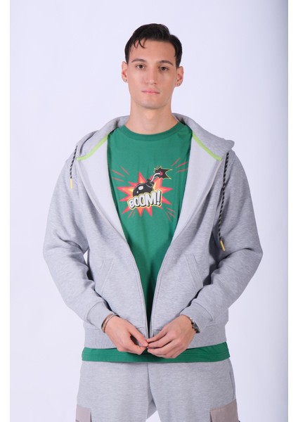 Oversize Arka Baskı Detaylı Fermuarlı Sweatshirt