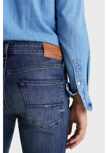 Esnek Pamuklu Slim Fit Normal Bel Dar Paça Jeans Erkek Kot Pantolon DM0DM20550 1bk