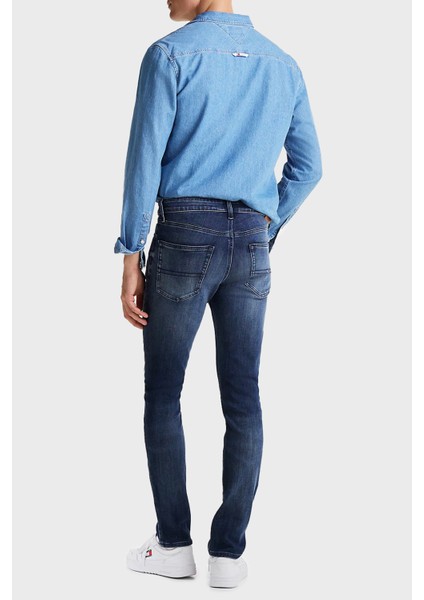 Esnek Pamuklu Slim Fit Normal Bel Dar Paça Jeans Erkek Kot Pantolon DM0DM20550 1bk