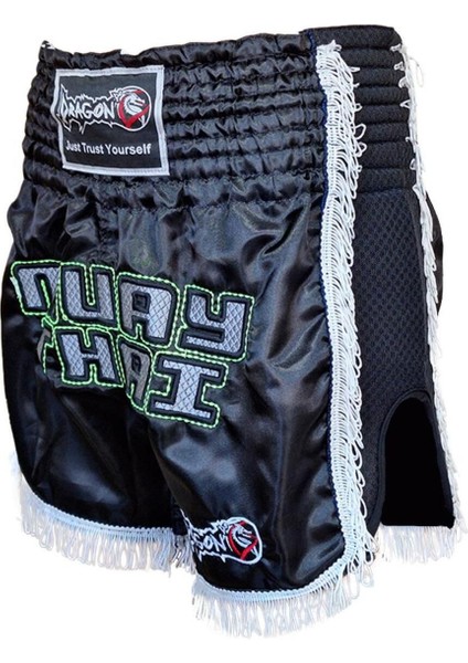 MT3020 Apache Muaythai Şortu Siyah Püsküllü Şort Nakışlı Muay Thai Şortu modelleri