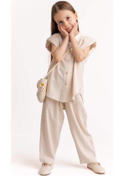 Fiyonklu Nakışlı Keten Kız Çocuk Gömlek Naturel fiyatları