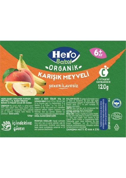 Organik Karışık Meyveli Püreli Kavanoz Mama 120g x 6 (720g) indirimleri