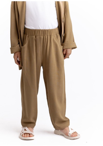 Unisex Klasik Keten Pantolon Caramel