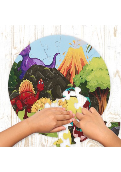 36 Parça, 42CM Çapında 3mm Ahşap Üstüne Dinazor Temalı Puzzle