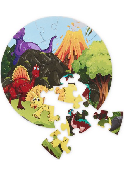 36 Parça, 42CM Çapında 3mm Ahşap Üstüne Dinazor Temalı Puzzle modelleri