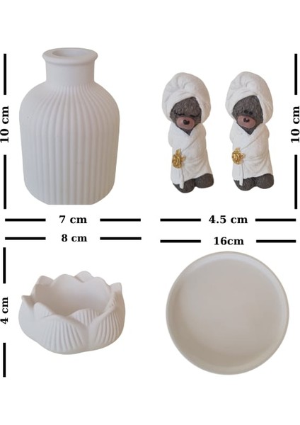 Sevimli Ayıcıklı Beyaz Dekoratif Minimalist Set - Yuvarlak Tepsi Vazo Lotus Mumluk ve Sevimli Ayıcık fiyatları