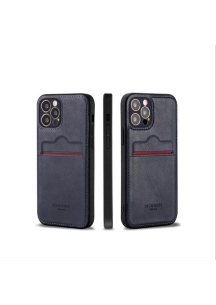 Apple iPhone 16 Kartlıklı Lüx Deri Kılıf Lacivert