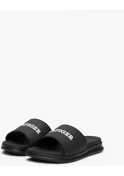 Erkek Dokulu Logo Siyah Havuz Terliği