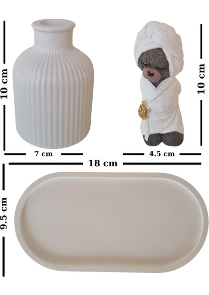 Sevimli Ayıcıklı Minimalist Dekoratif Beyaz Set-Oval Tepsi Vazo ve Sevimli Ayıcıklar fiyatları
